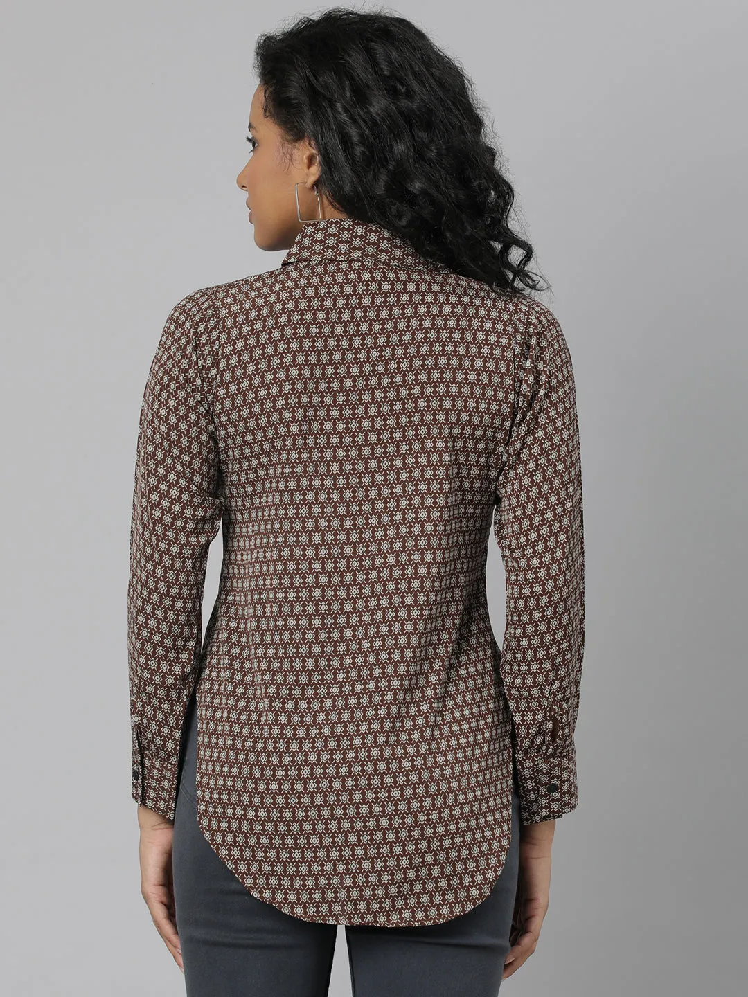 Women Brown Micro Ditsy Shirt