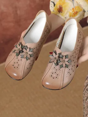 Women Vintage Leather Flower Cutout Flat Shoes KL1034 Women Vintage Leather Flower Cutout Flat Shoes KL1034