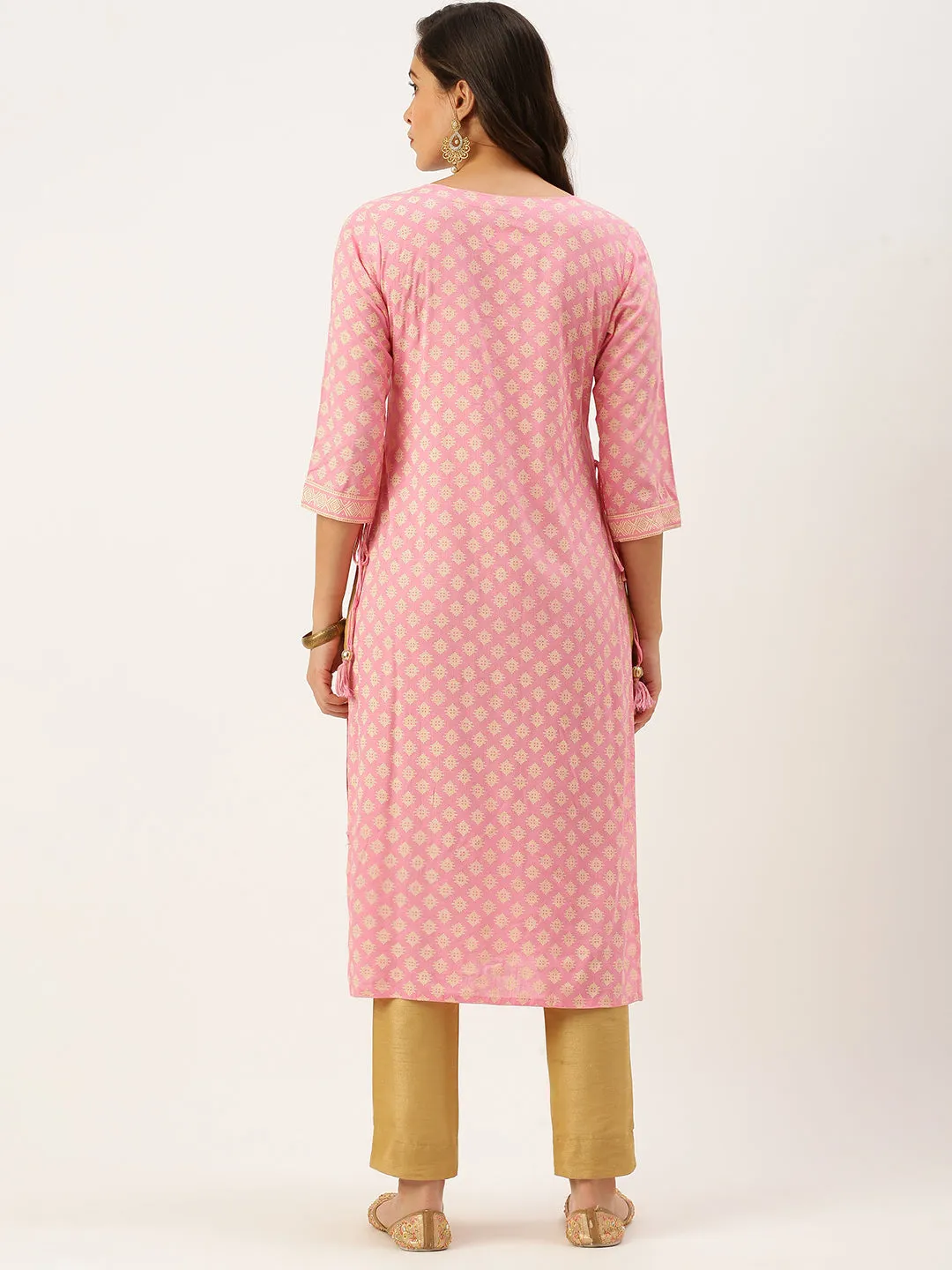 Women's Pink Printed Straight Kurtas